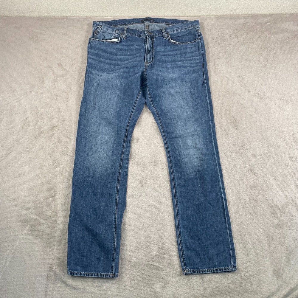 John Varvatos Bowery Slim Straight Jeans Men 38x34 Blue Linen Blend Designer